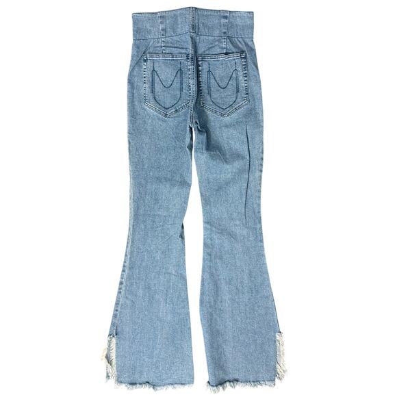 Show Me Your Mumu Blue Austin Pull On Flare Raw Fray Hem Jeans Agua Fria Size M - Picture 2 of 12